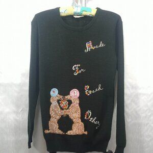 1960's Vintage Black Acrylic Poodle Embroidered Crewneck Sweater - Needs Love!
